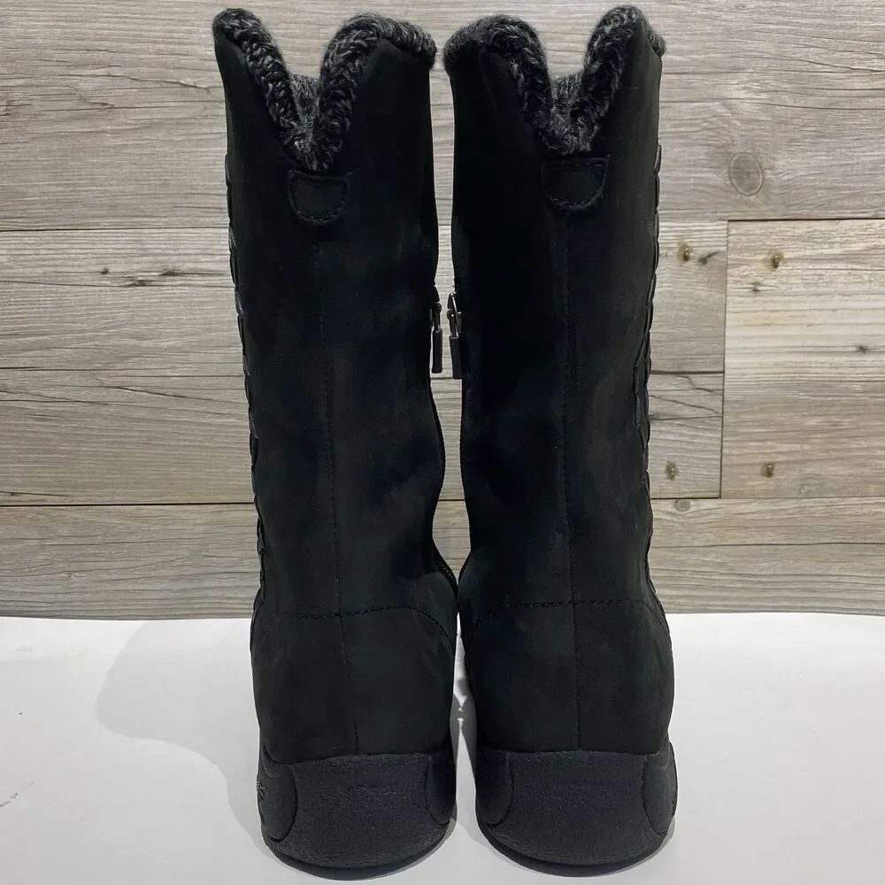 Dansko Boots Black Nubuck Leather EU 36 US 5.5-6 Knit Trim Stitching Details Zip